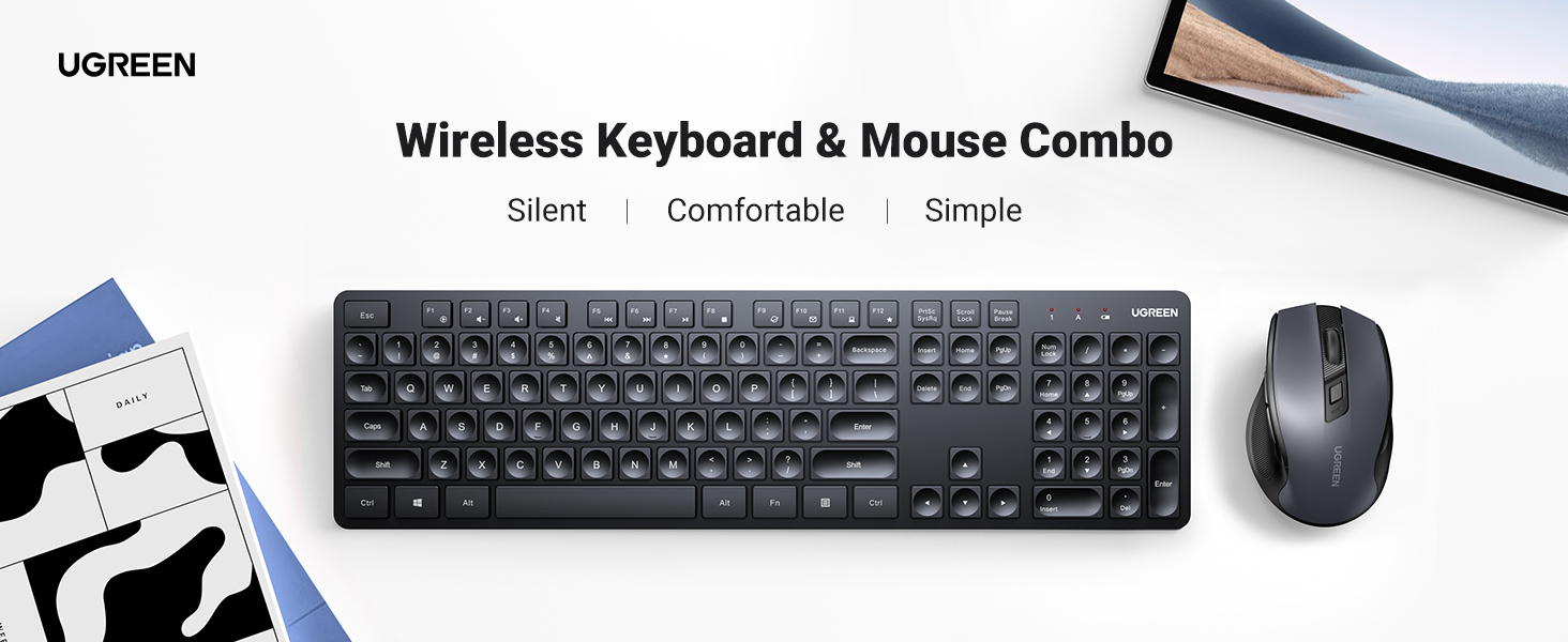 UGREEN 15659 Wireless Keyboard and Mouse Combo, 2.4GHz Ergonomic Keyboard Mouse UGREEN 15659 Wireless Keyboard and Mouse Combo, 2.4GHz Ergonomic Keyboard Mouse