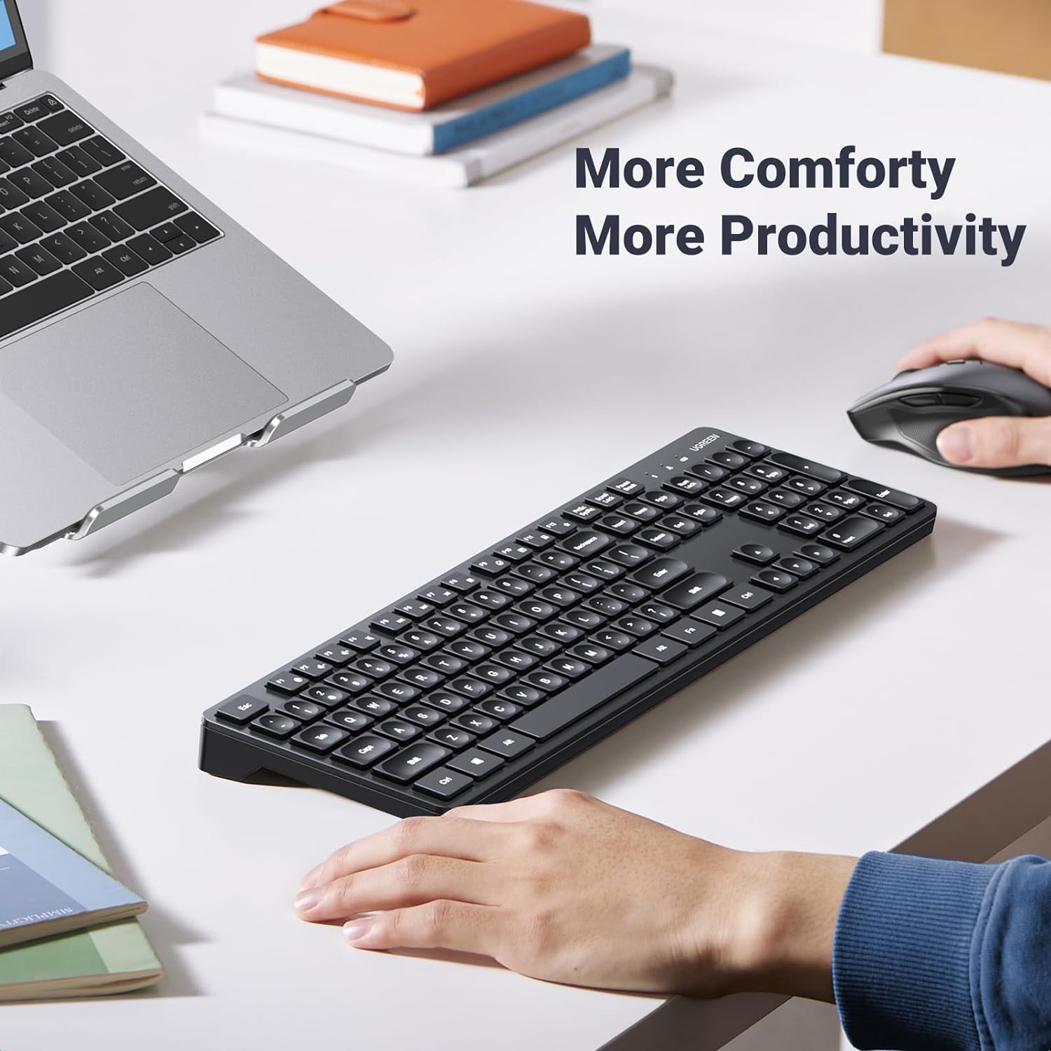 UGREEN 15659 Wireless Keyboard and Mouse Combo, 2.4GHz Ergonomic Keyboard Mouse