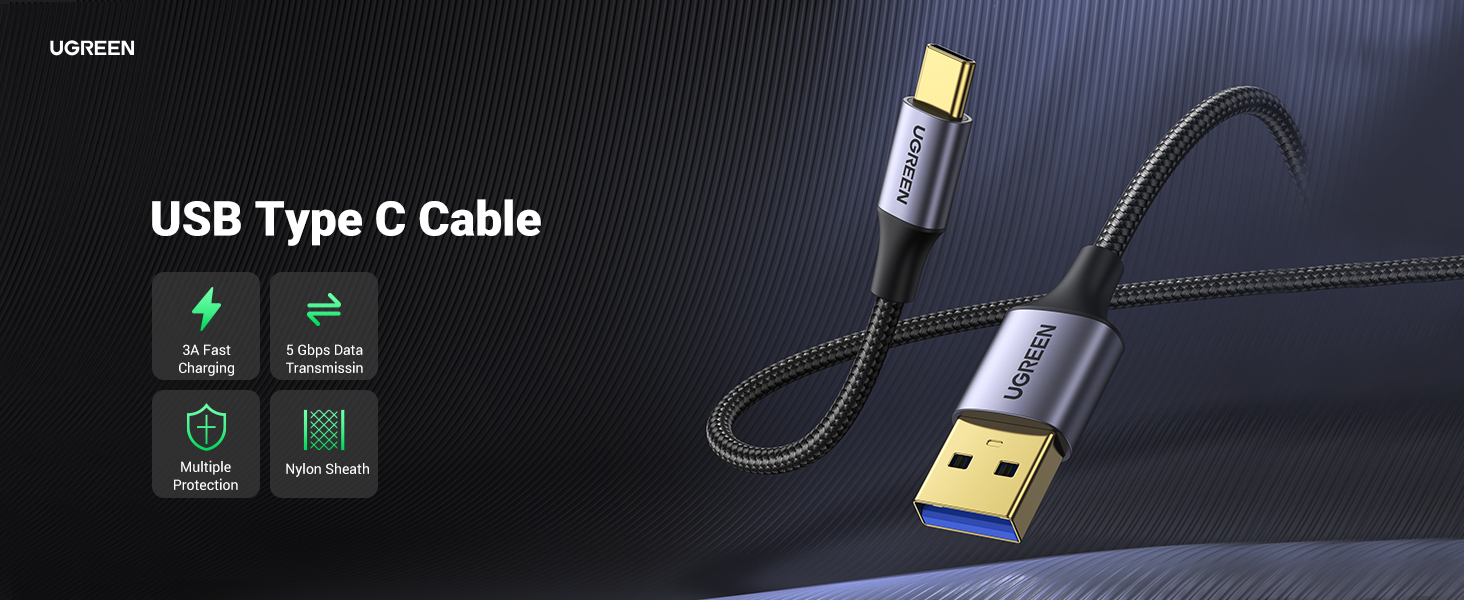 UGREEN 20288 USB A to USB C 3.0 (2 Meter) Cable 5Gbps USB C Cable Fast Charge Compatible with iPhone 15 UGREEN 20288 USB A to USB C 3.0 (2 Meter) Cable 5Gbps USB C Cable Fast Charge Compatible with iPhone 15