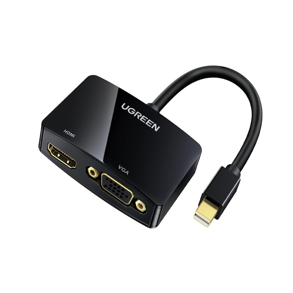 UGREEN 20422 Mini DisplayPort to HDMI VGA Adapter - 4K Thunderbolt 2, 2-in-1 Mini DP Converter (Black)