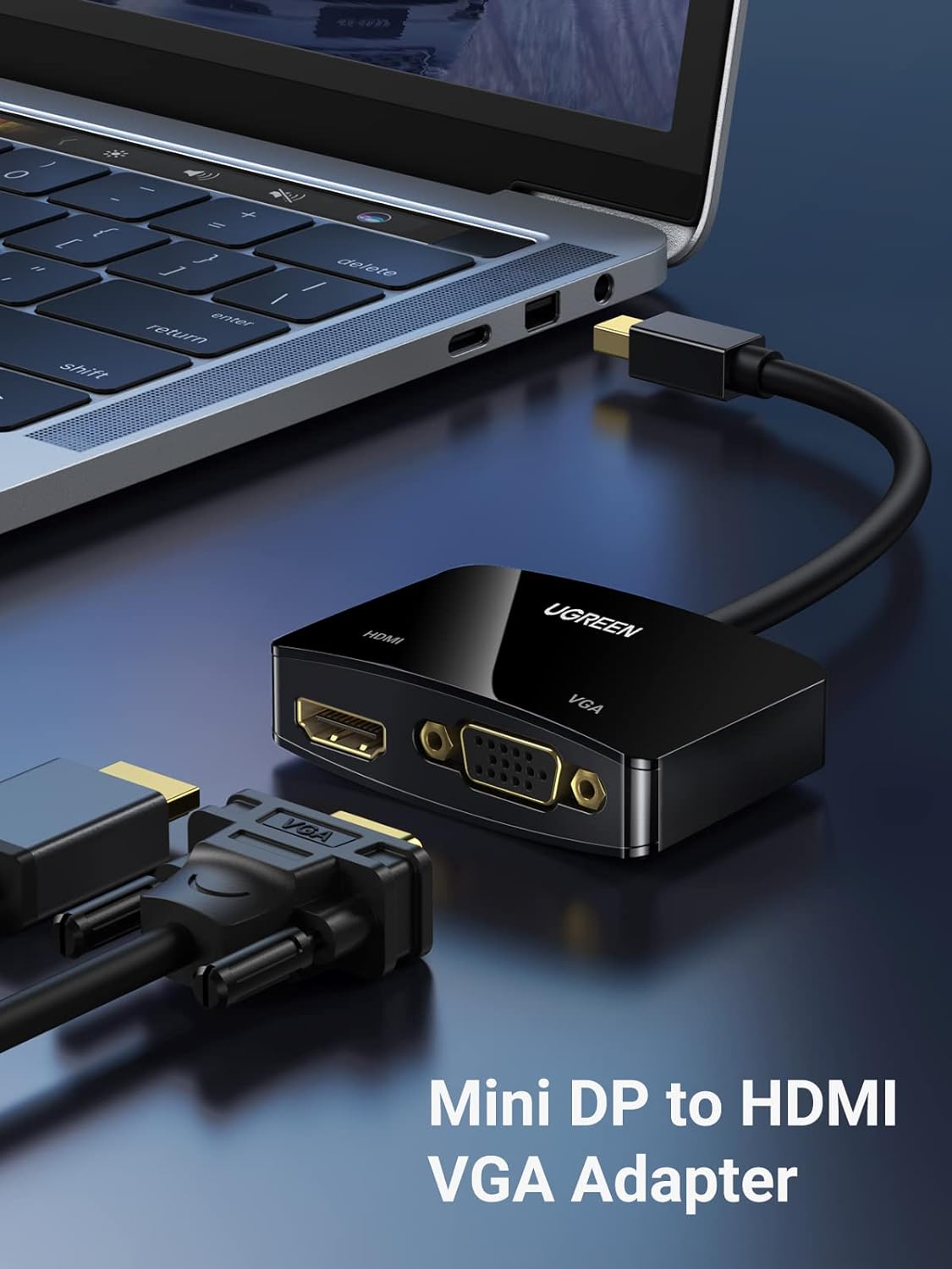UGREEN 20422 Mini DisplayPort to HDMI VGA Adapter - 4K Thunderbolt 2, 2-in-1 Mini DP Converter (Black)