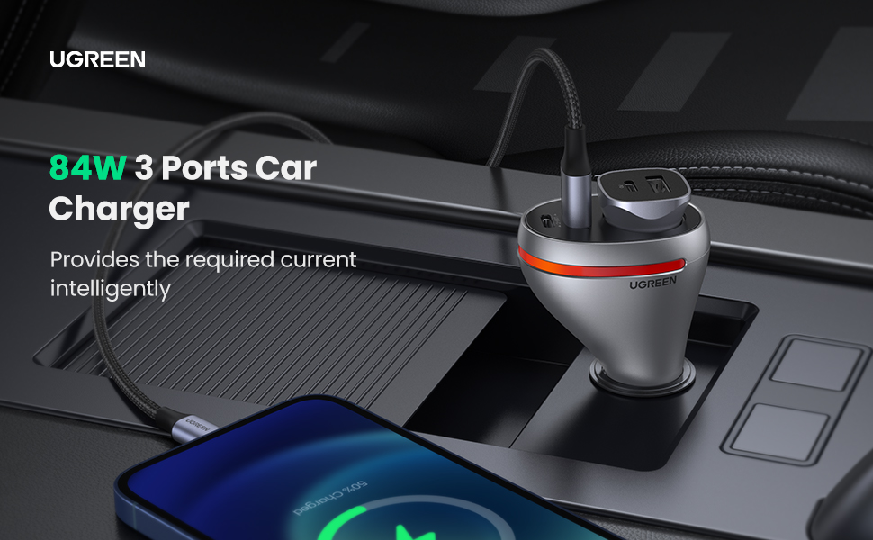 UGREEN 60712 Dual Port Single Extension PD 84W Car Charger UGREEN 60712 Dual Port Single Extension PD 84W Car Charger