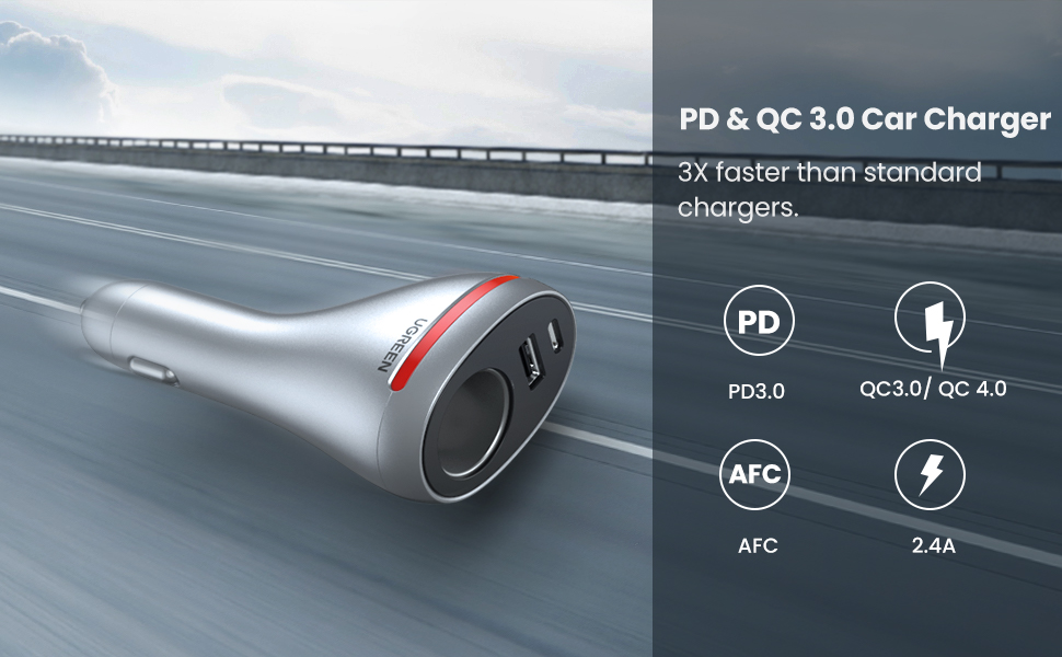 UGREEN 60712 Dual Port Single Extension PD 84W Car Charger UGREEN 60712 Dual Port Single Extension PD 84W Car Charger