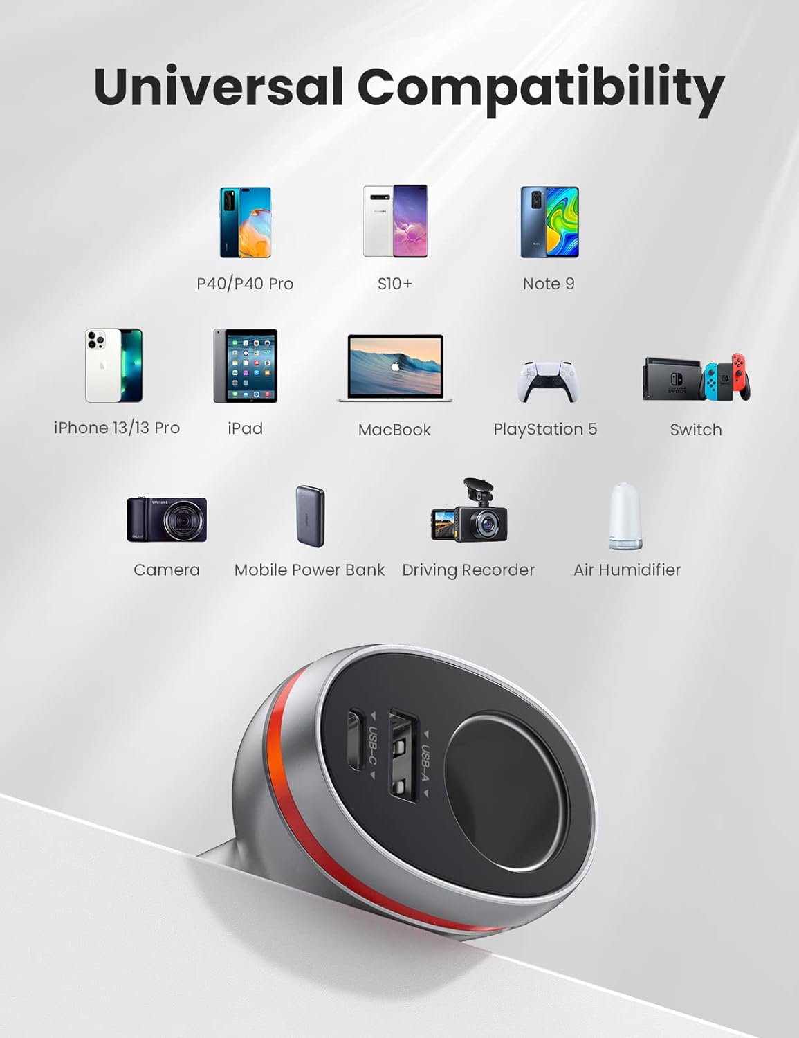 UGREEN 60712 Dual Port Single Extension PD 84W Car Charger