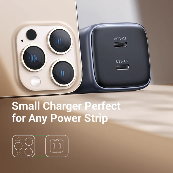 UGREEN 90573 NEXODE Dual USB-C 45W GAN Fast Charger (Gray) Compatible for iPhone 17/16/15