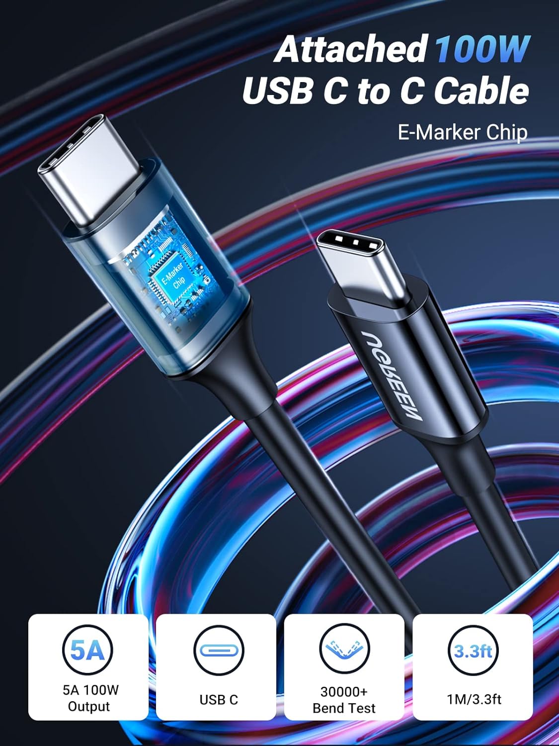 UGREEN 90889 130W USB C Car Charger, PD 100W +PD 30W Type C Car Charger Adapter, Fast Charging Car Charger
