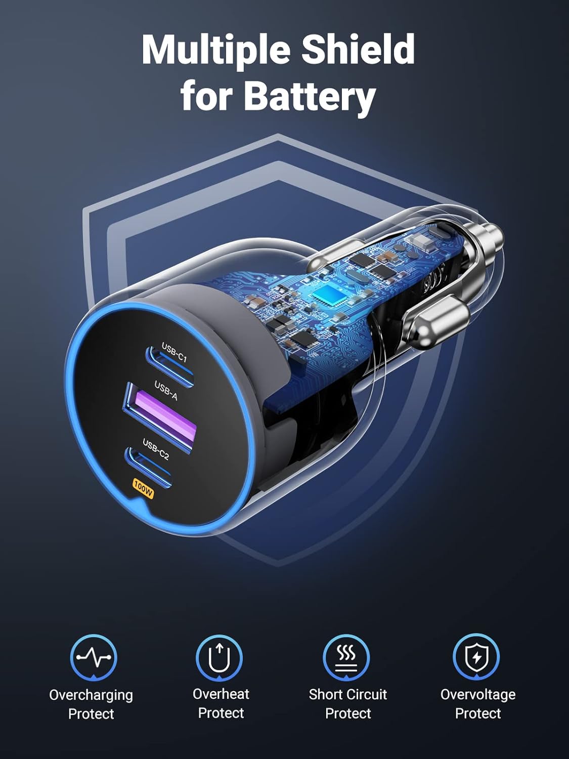 UGREEN 90889 130W USB C Car Charger, PD 100W +PD 30W Type C Car Charger Adapter, Fast Charging Car Charger