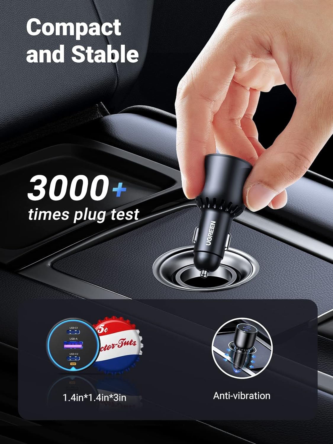 UGREEN 90889 130W USB C Car Charger, PD 100W +PD 30W Type C Car Charger Adapter, Fast Charging Car Charger