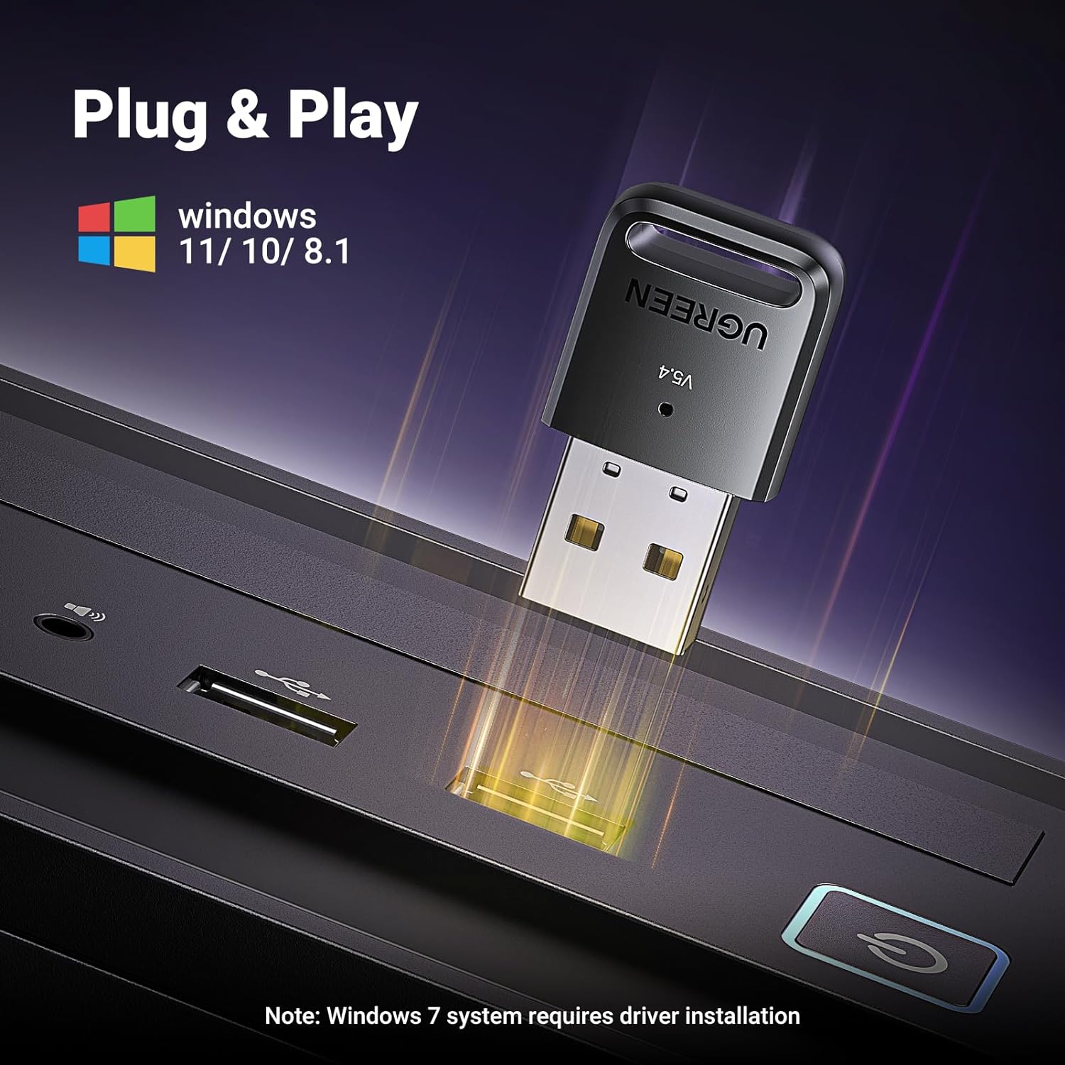 UGREEN 35058 USB Bluetooth 5.4 Adapter for PC, Plug & Play for Windows 11/10/8.1