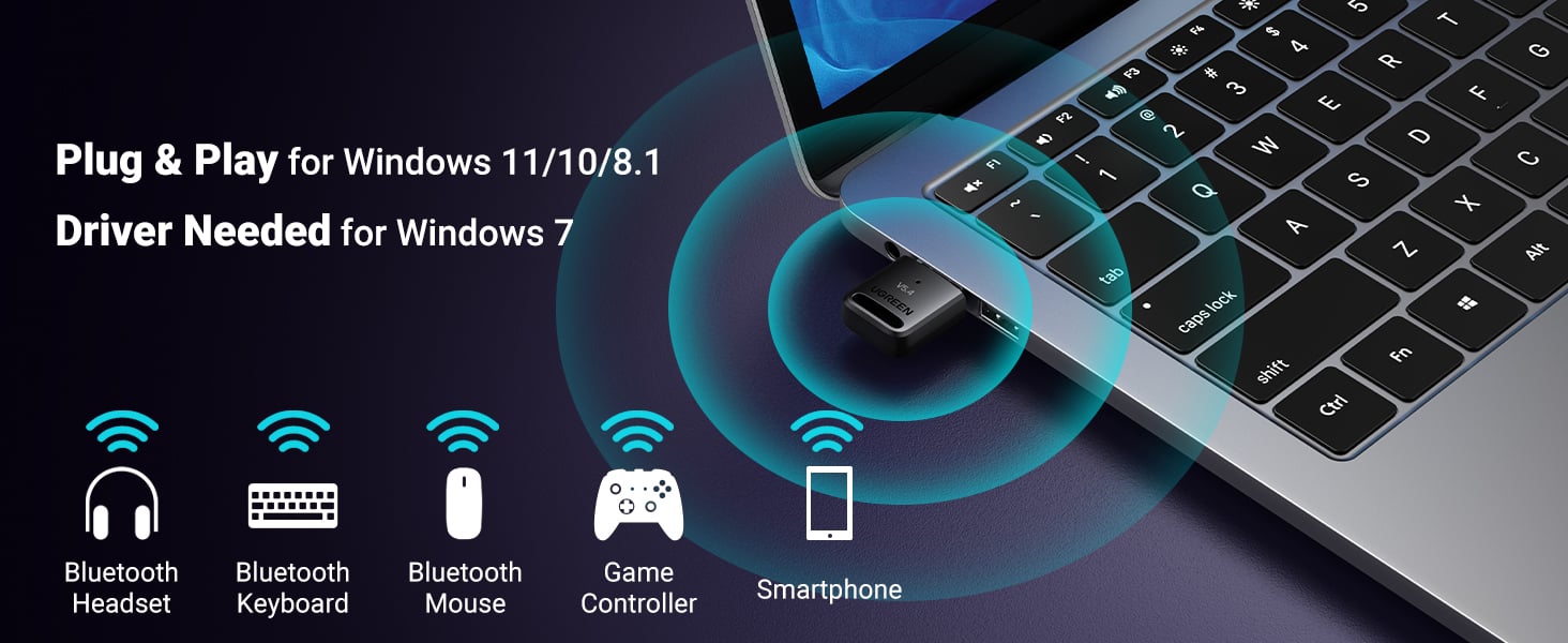 UGREEN 35058 USB Bluetooth 5.4 Adapter for PC, Plug & Play for Windows 11/10/8.1 UGREEN 35058 USB Bluetooth 5.4 Adapter for PC, Plug & Play for Windows 11/10/8.1