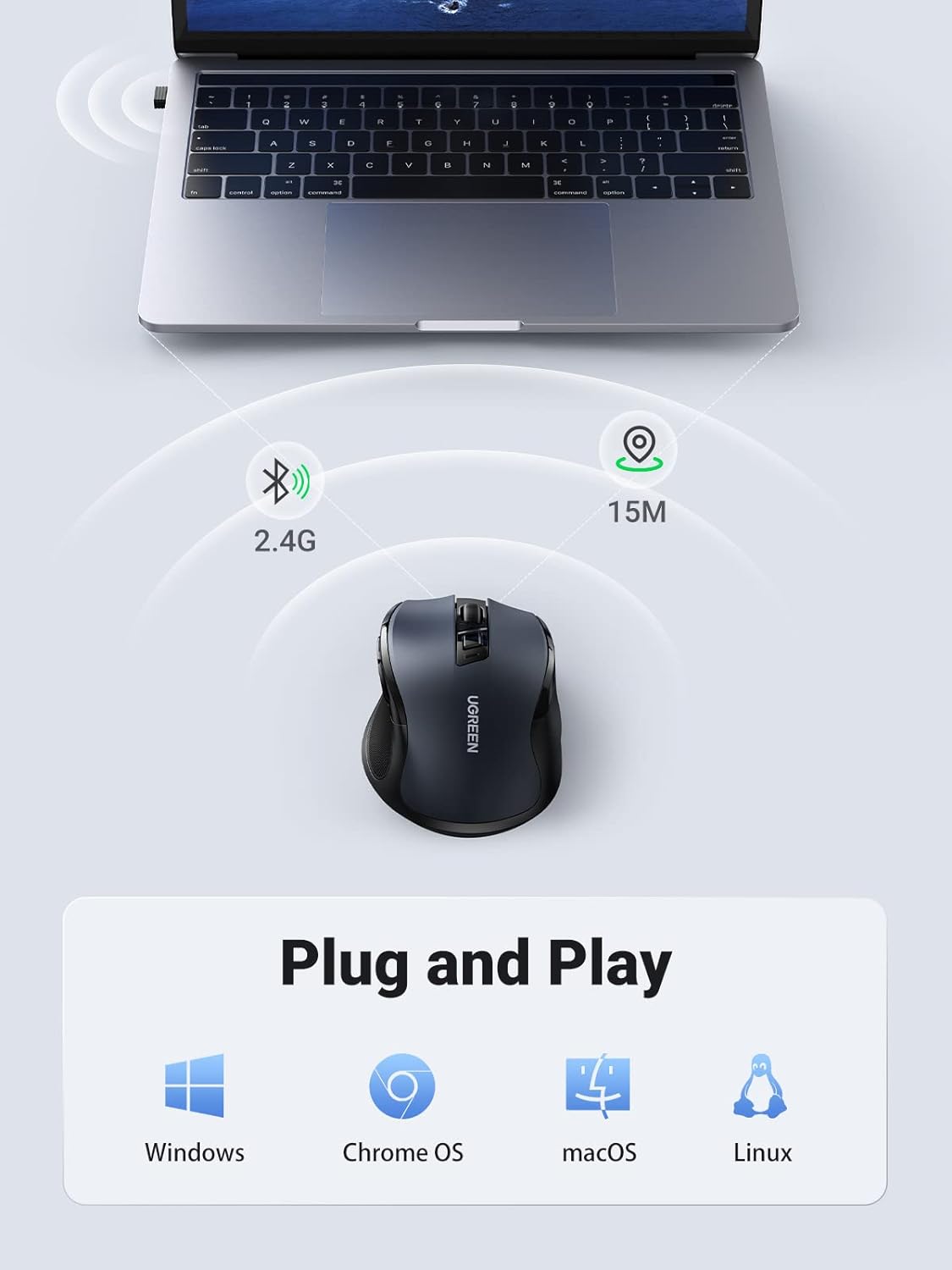 UGREEN 90855 Wireless Mouse 2.4G USB Receiver with Ergonomic Design