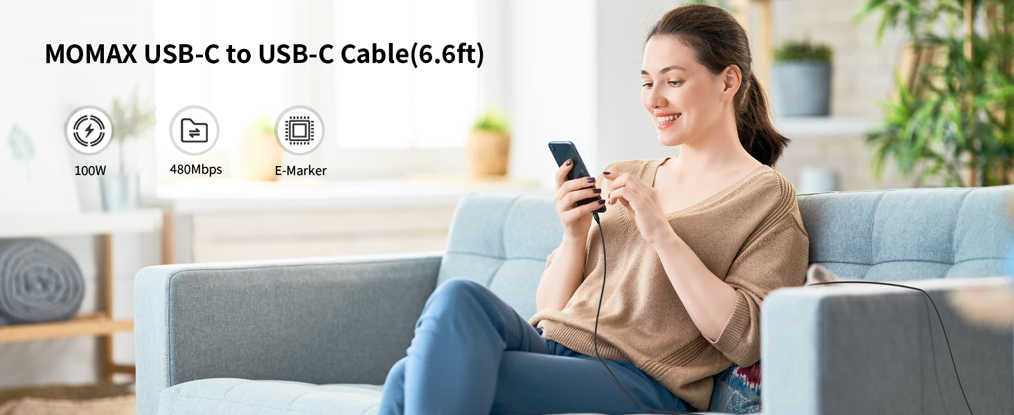 MOMAX Go Link DC20D USB-C to USB-C PD Cable 100W (2 Meters) MOMAX Go Link DC20D USB-C to USB-C PD Cable 100W (2 Meters)
