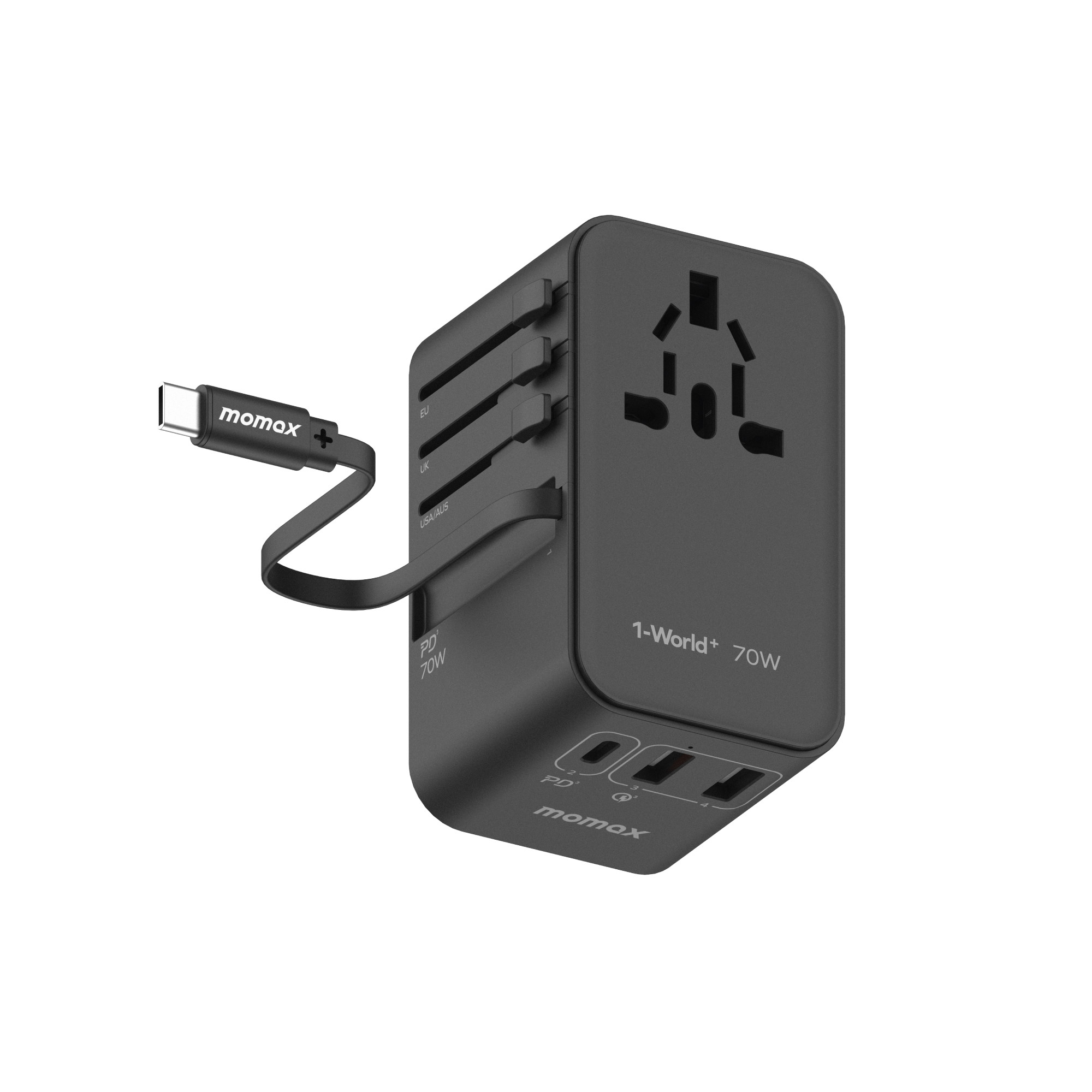 MOMAX UA18D 1-World 70W GAN 3-Port+AC Travel Adapter (2xUSB, 2xUSB-C)