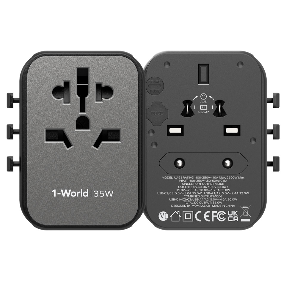 MOMAX UA9D 1-World 35W 5-Port+AC Travel Adapter (2xUSB, 3xUSB-C)