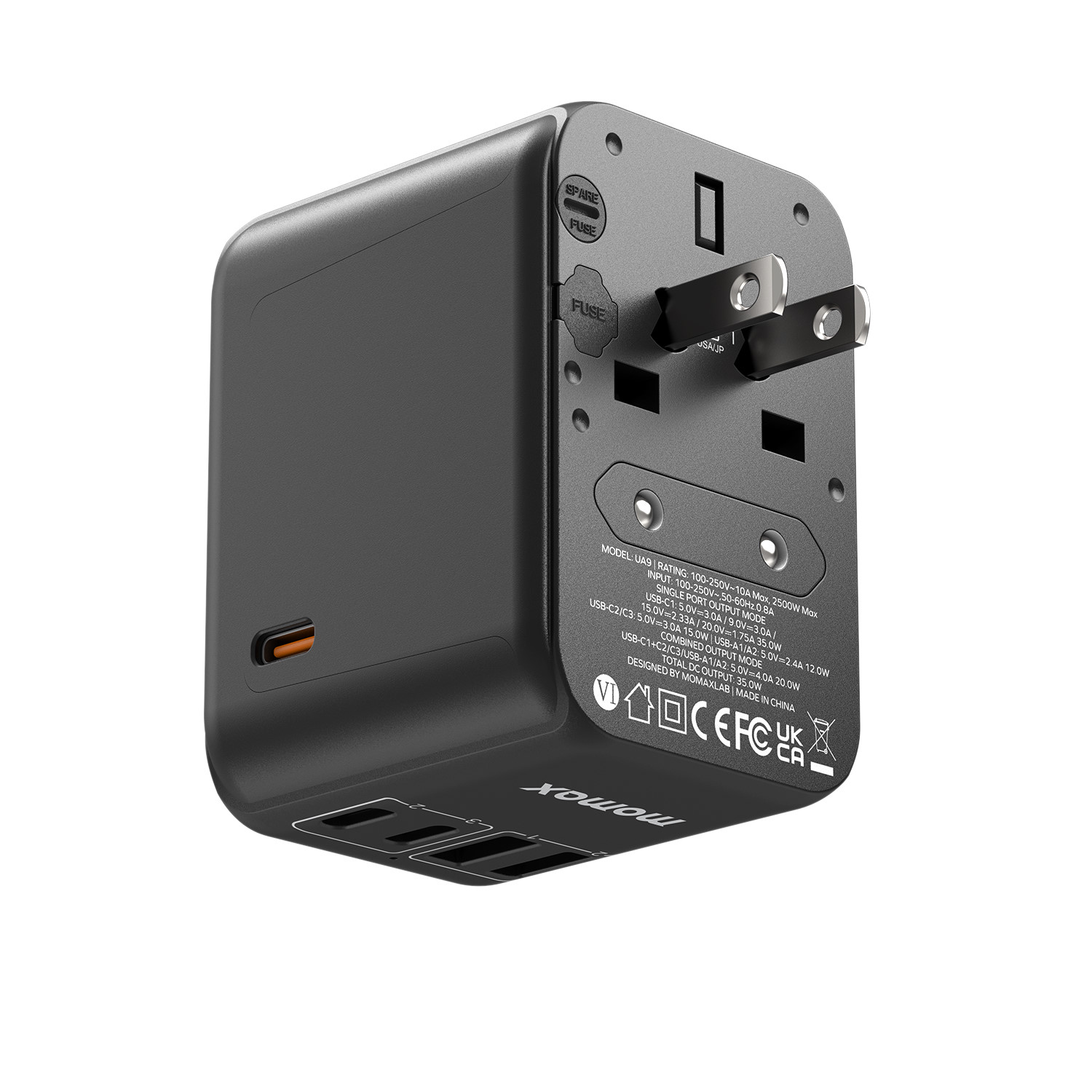 MOMAX UA9D 1-World 35W 5-Port+AC Travel Adapter (2xUSB, 3xUSB-C)
