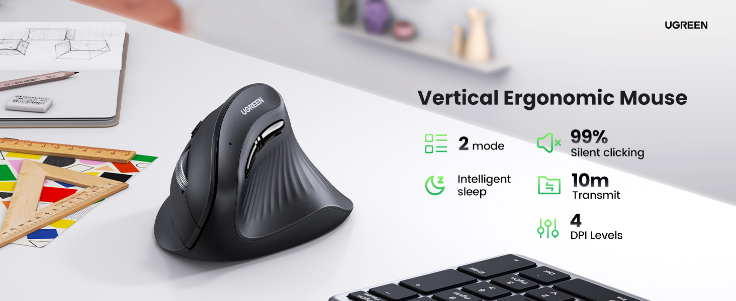 UGREEN 25444 Vertical Mouse Wireless (Bluetooth 5.0+2.4G) 4000 DPI Max Ergonomic Mouse with 5 Buttons UGREEN 25444 Vertical Mouse Wireless (Bluetooth 5.0+2.4G) 4000 DPI Max Ergonomic Mouse with 5 Buttons