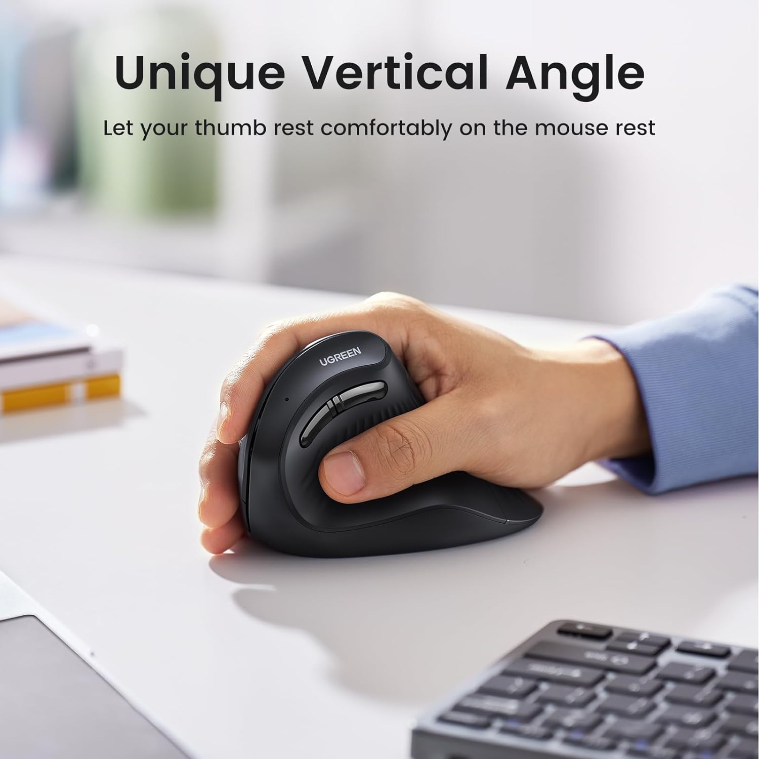 UGREEN 25444 Vertical Mouse Wireless (Bluetooth 5.0+2.4G) 4000 DPI Max Ergonomic Mouse with 5 Buttons