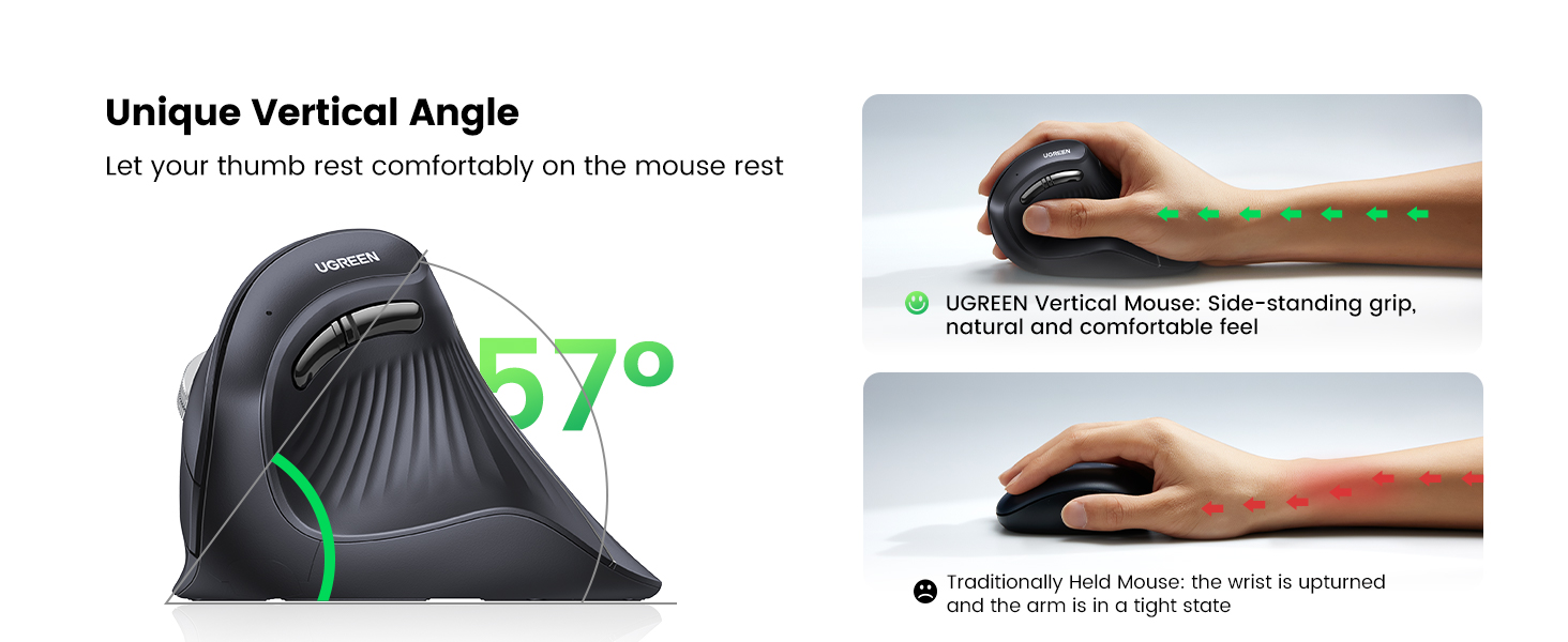 UGREEN 25444 Vertical Mouse Wireless (Bluetooth 5.0+2.4G) 4000 DPI Max Ergonomic Mouse with 5 Buttons UGREEN 25444 Vertical Mouse Wireless (Bluetooth 5.0+2.4G) 4000 DPI Max Ergonomic Mouse with 5 Buttons