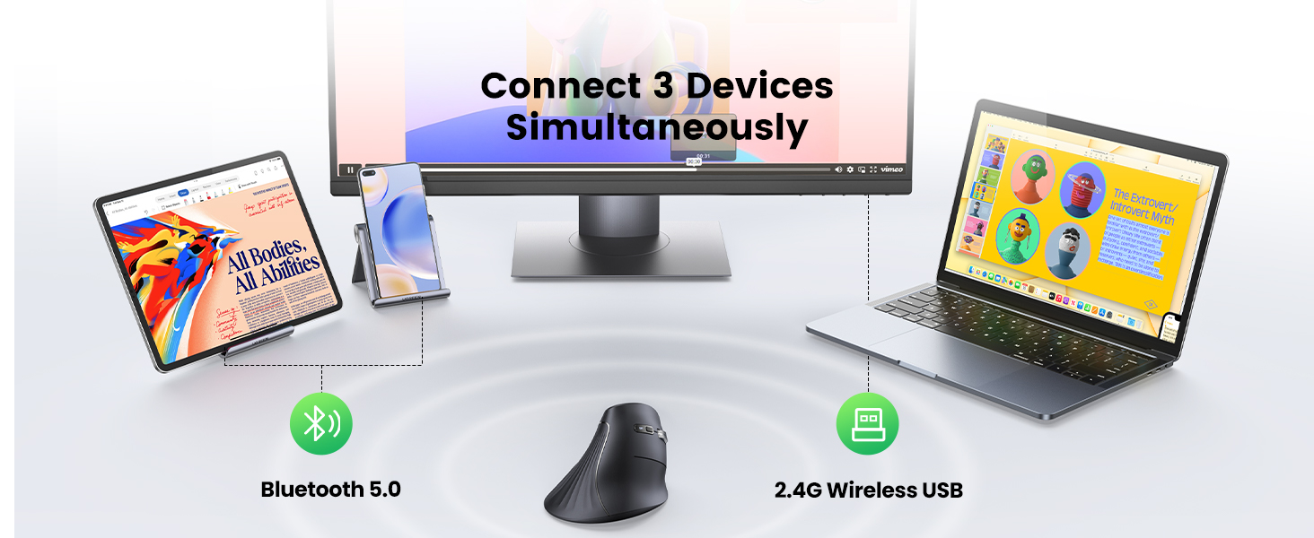 UGREEN 25444 Vertical Mouse Wireless (Bluetooth 5.0+2.4G) 4000 DPI Max Ergonomic Mouse with 5 Buttons UGREEN 25444 Vertical Mouse Wireless (Bluetooth 5.0+2.4G) 4000 DPI Max Ergonomic Mouse with 5 Buttons