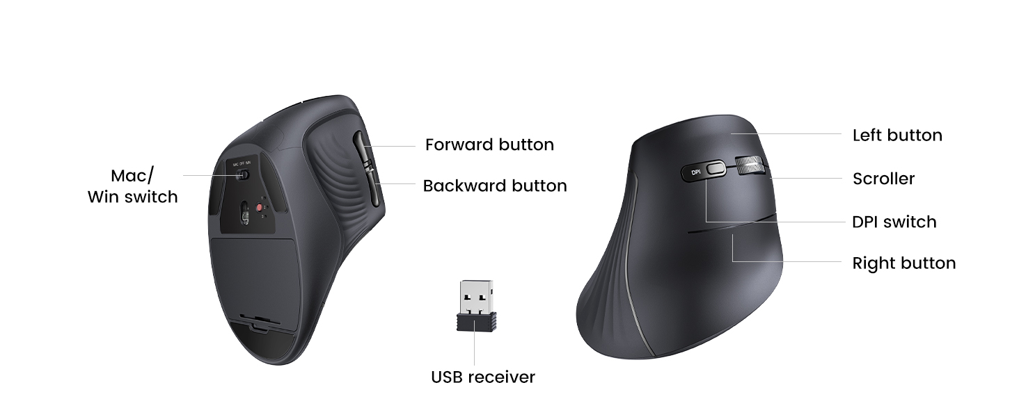 UGREEN 25444 Vertical Mouse Wireless (Bluetooth 5.0+2.4G) 4000 DPI Max Ergonomic Mouse with 5 Buttons UGREEN 25444 Vertical Mouse Wireless (Bluetooth 5.0+2.4G) 4000 DPI Max Ergonomic Mouse with 5 Buttons