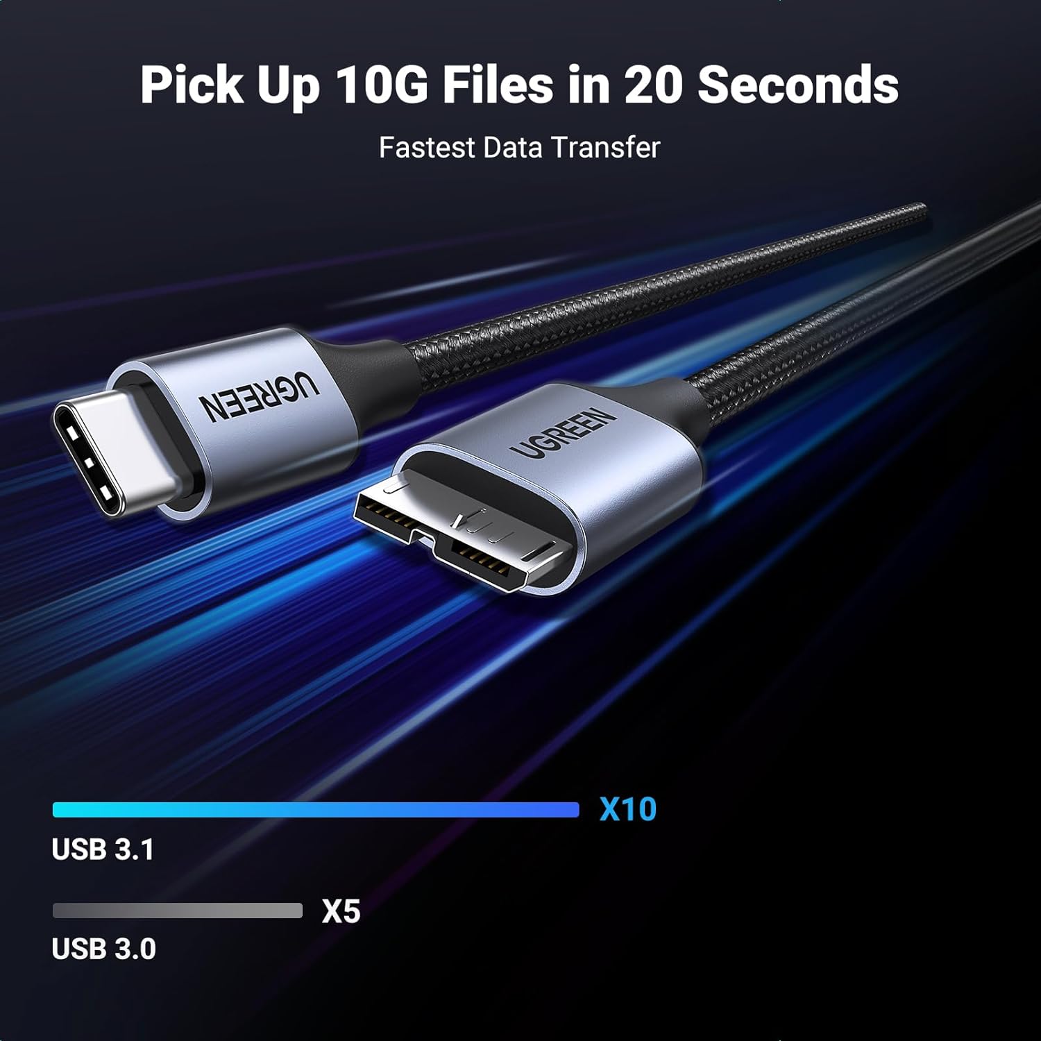 UGREEN 15232 USB C to Micro B USB 3.0 Cable (1 Meter) Gray