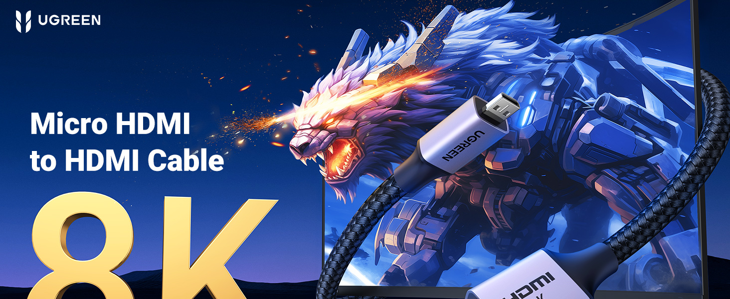 UGREEN 15517 8K Micro HDMI to HDMI Cable (2 Meter) 48Gbps Ultra High Speed, HDR, eARC, Dolby, 8K@60Hz, 4K@120Hz UGREEN 15517 8K Micro HDMI to HDMI Cable (2 Meter) 48Gbps Ultra High Speed, HDR, eARC, Dolby, 8K@60Hz, 4K@120Hz