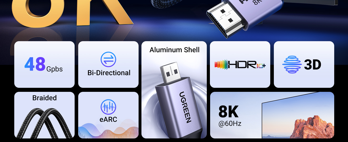 UGREEN 15517 8K Micro HDMI to HDMI Cable (2 Meter) 48Gbps Ultra High Speed, HDR, eARC, Dolby, 8K@60Hz, 4K@120Hz UGREEN 15517 8K Micro HDMI to HDMI Cable (2 Meter) 48Gbps Ultra High Speed, HDR, eARC, Dolby, 8K@60Hz, 4K@120Hz