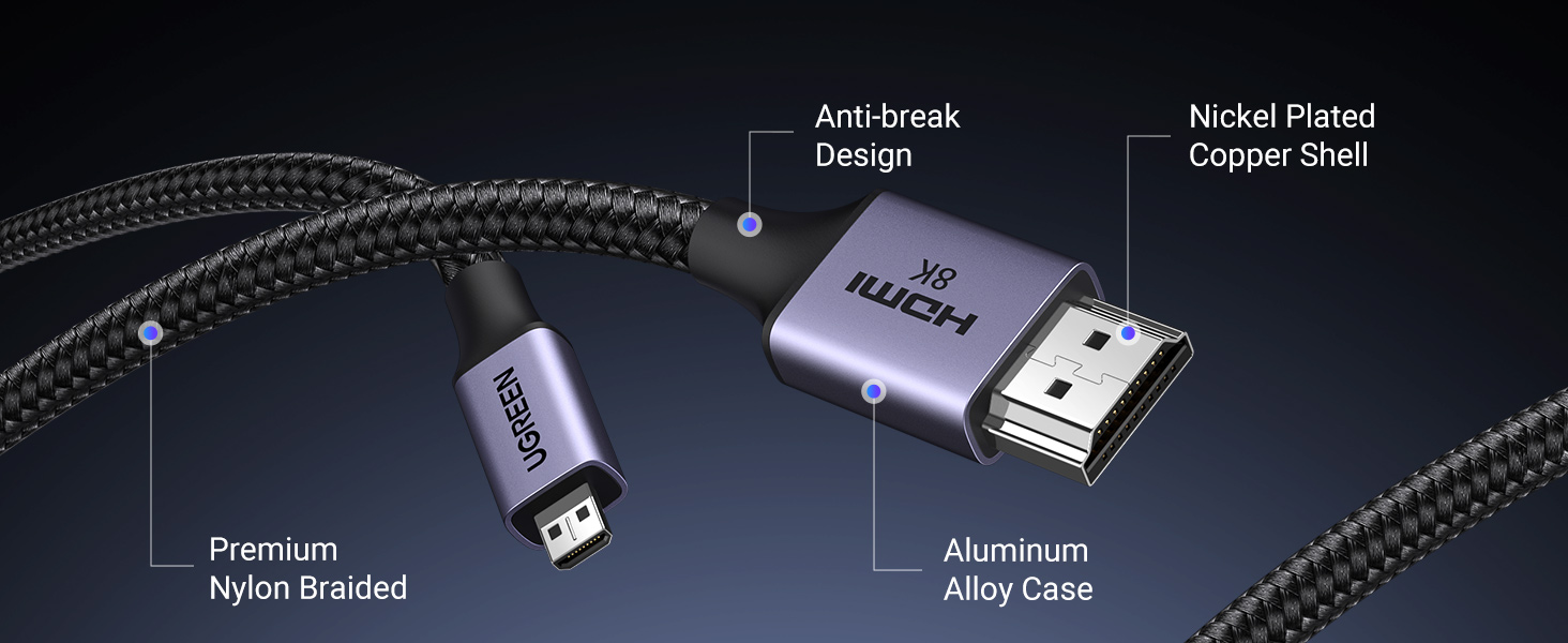 UGREEN 15517 8K Micro HDMI to HDMI Cable (2 Meter) 48Gbps Ultra High Speed, HDR, eARC, Dolby, 8K@60Hz, 4K@120Hz UGREEN 15517 8K Micro HDMI to HDMI Cable (2 Meter) 48Gbps Ultra High Speed, HDR, eARC, Dolby, 8K@60Hz, 4K@120Hz