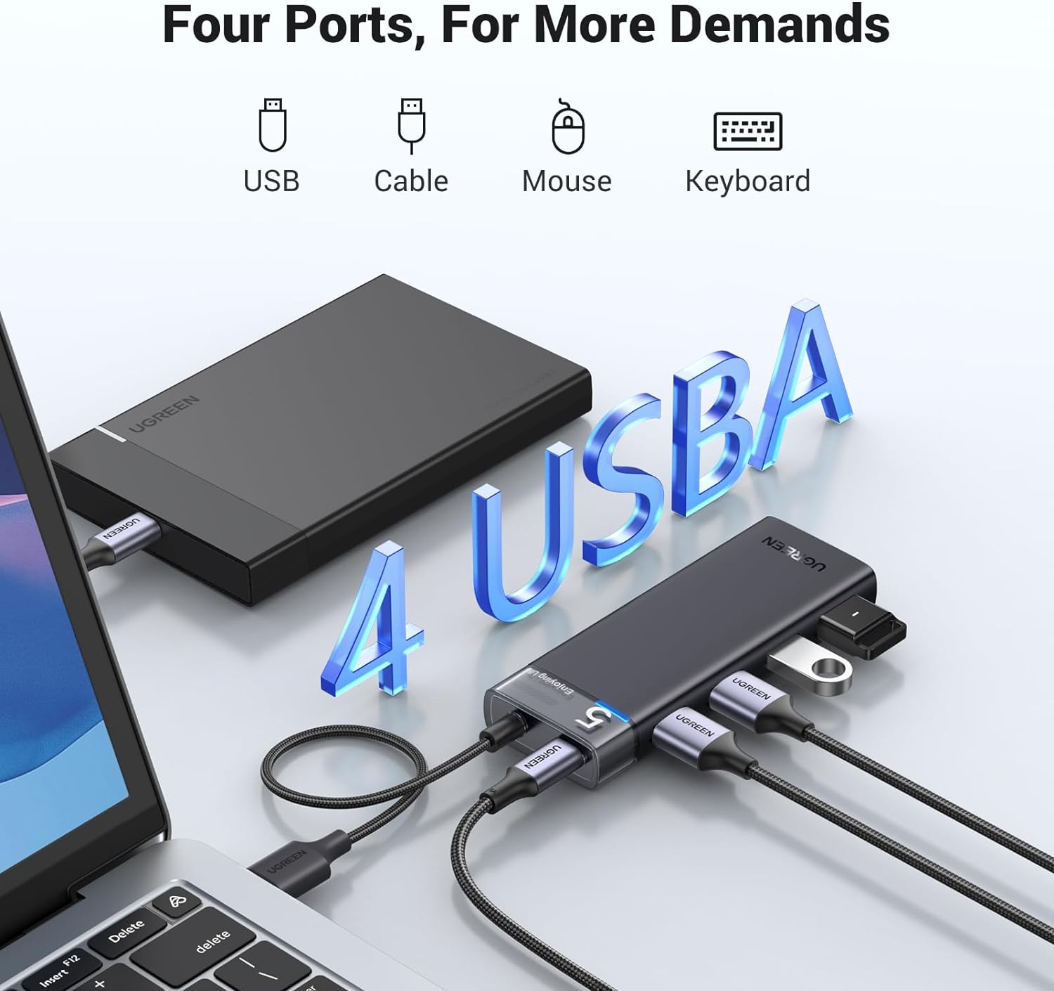 UGREEN 15548 USB Hub 3.2 Ultra Slim Data Hub 4 Ports with LED Indicator Powered USB C