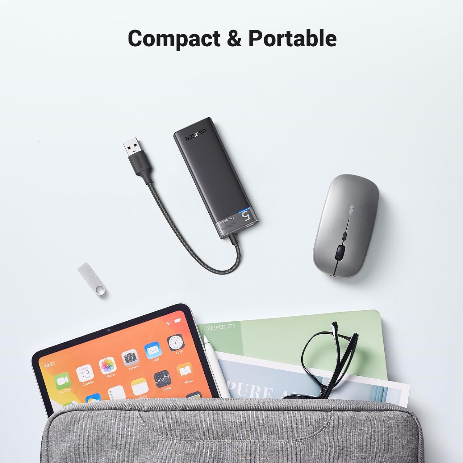 UGREEN 15548 USB Hub 3.2 Ultra Slim Data Hub 4 Ports with LED Indicator Powered USB C