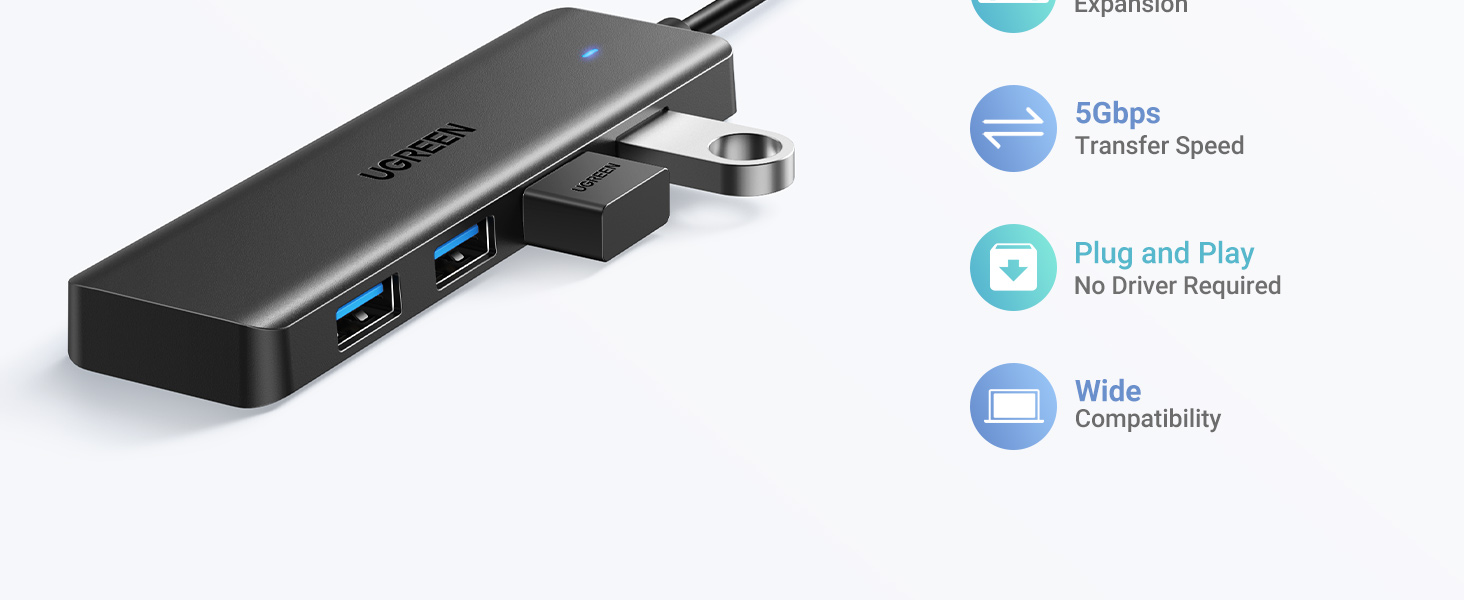 UGREEN 25851 USB 3.0 Hub 4 Ports USB A Splitter Ultra-Slim USB Expander UGREEN 25851 USB 3.0 Hub 4 Ports USB A Splitter Ultra-Slim USB Expander
