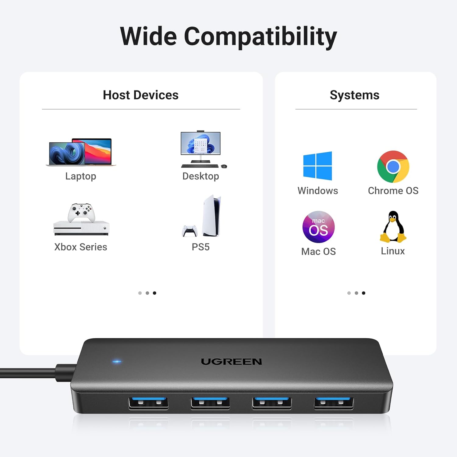 UGREEN 25946 USB 3.0 Hub 4 Ports (0.6 Meter) USB A Splitter Ultra-Slim USB Expander