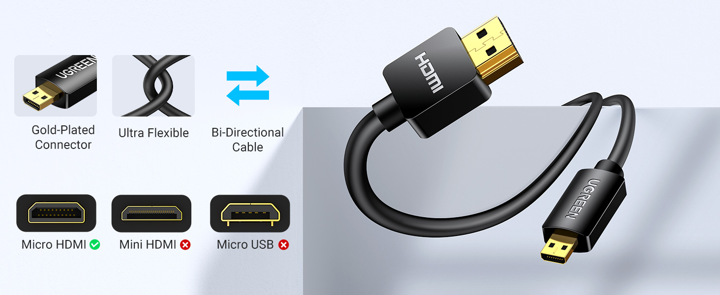 UGREEN 30102 Micro HDMI to HDMI Cable (1.5 Meter) 4K@60Hz Support 3D HDR ARC Ethernet Audio Return UGREEN 30102 Micro HDMI to HDMI Cable (1.5 Meter) 4K@60Hz Support 3D HDR ARC Ethernet Audio Return