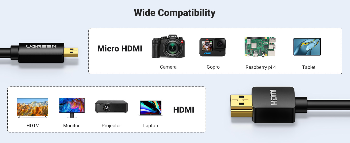 UGREEN 30102 Micro HDMI to HDMI Cable (1.5 Meter) 4K@60Hz Support 3D HDR ARC Ethernet Audio Return UGREEN 30102 Micro HDMI to HDMI Cable (1.5 Meter) 4K@60Hz Support 3D HDR ARC Ethernet Audio Return