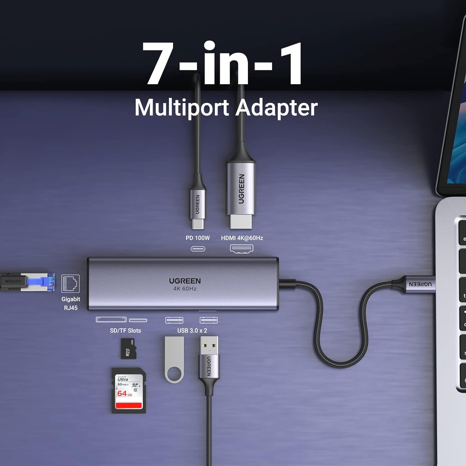 UGREEN 60515 Revodok 7-in-1 HDMI 4K@60Hz USB C Hub