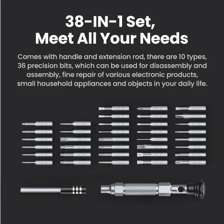 UGREEN 15354 Universal 38-in-1 Precision Magnetic Screwdriver Set with Slotted & Hex Bits
