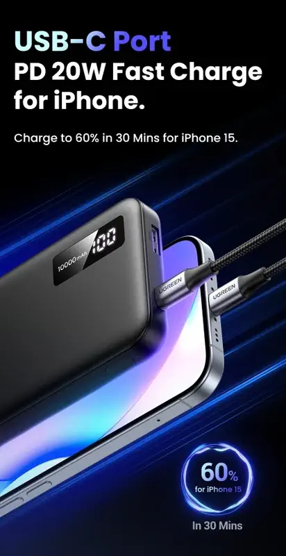 UGREEN 25742 Power Bank 10000mAh 22.5W PD 3.0 Fast Charging Battery iPhone 16/15 /14/13