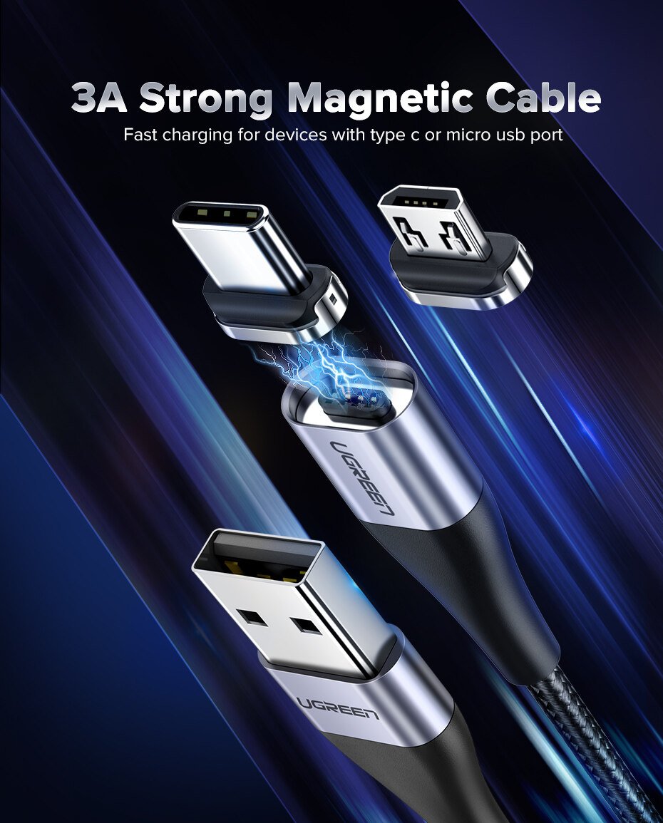 UGREEN 60207 Magnetic Charging Cable with 3A USB-C & Micro USB Plugs (1 Meter) Qualcomm 3.0 Quick Charge UGREEN 60207 Magnetic Charging Cable with 3A USB-C & Micro USB Plugs (1 Meter) Qualcomm 3.0 Quick Charge