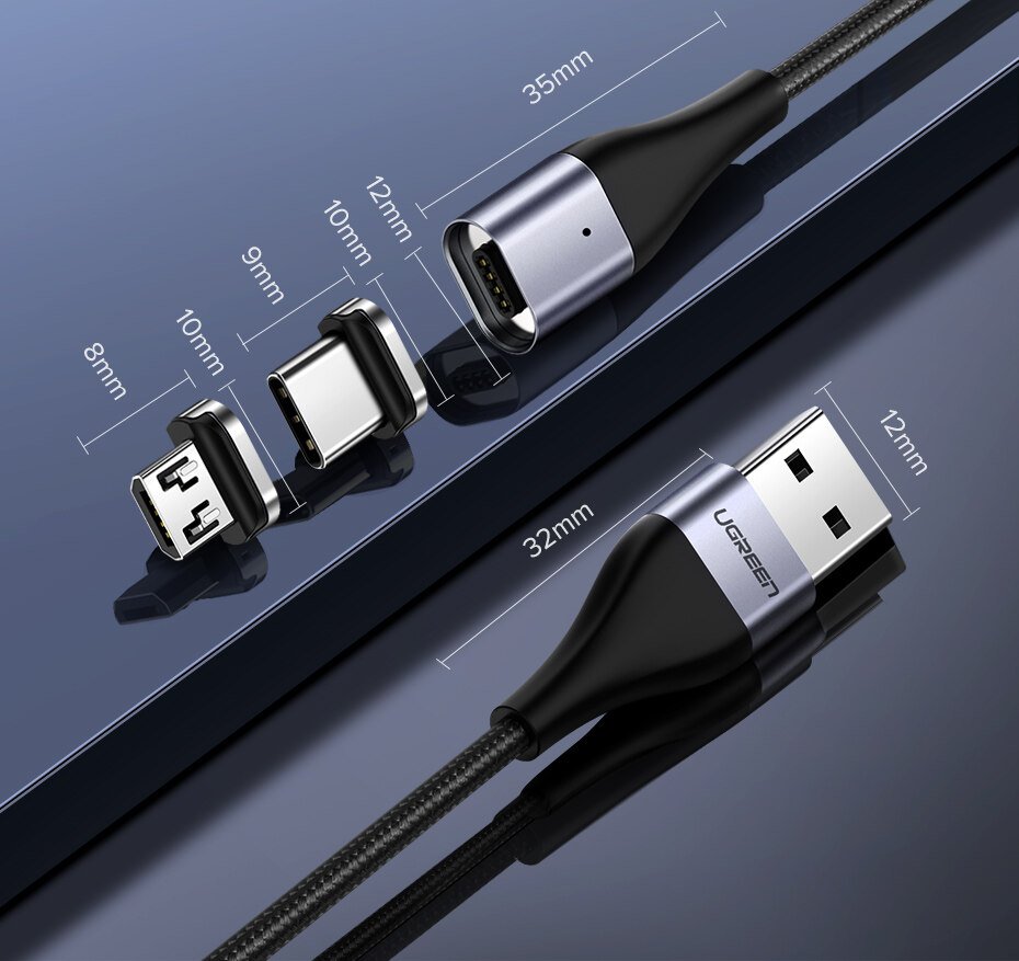 UGREEN 60207 Magnetic Charging Cable with 3A USB-C & Micro USB Plugs (1 Meter) Qualcomm 3.0 Quick Charge UGREEN 60207 Magnetic Charging Cable with 3A USB-C & Micro USB Plugs (1 Meter) Qualcomm 3.0 Quick Charge