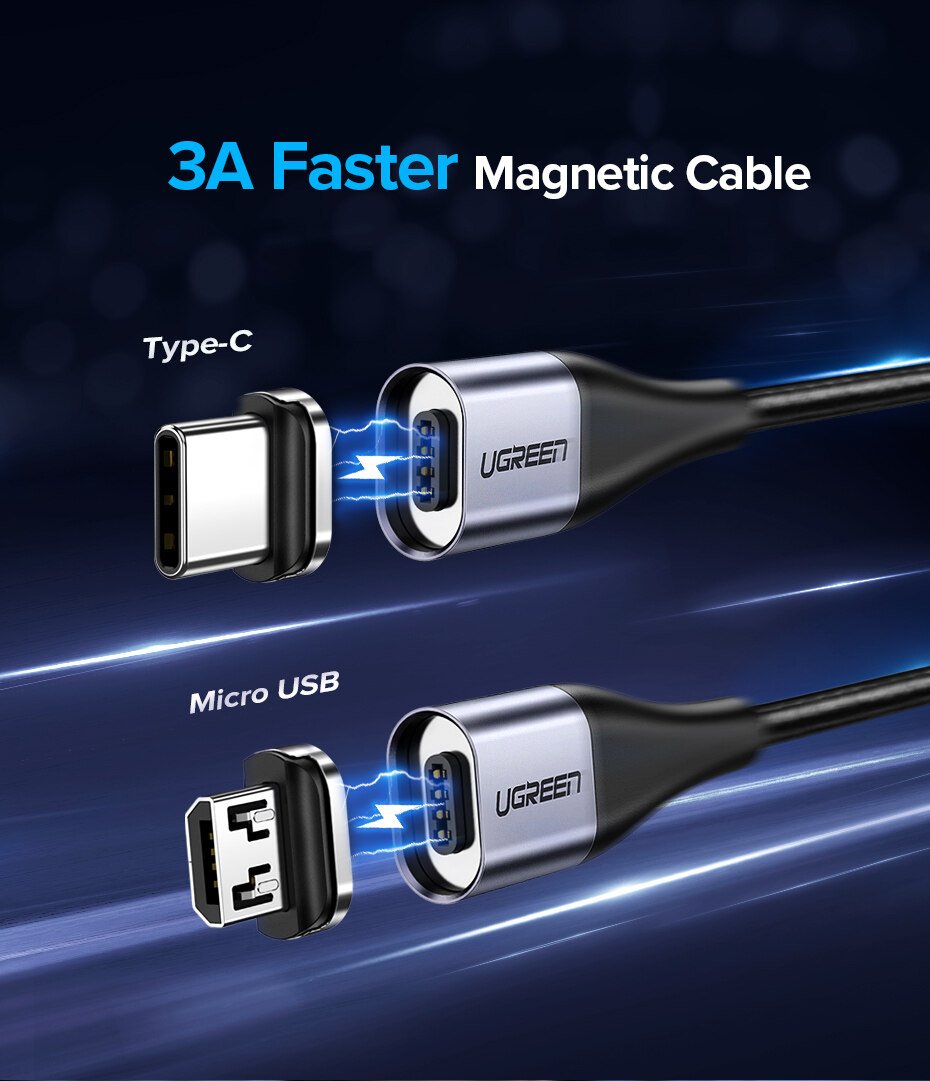 UGREEN 60207 Magnetic Charging Cable with 3A USB-C & Micro USB Plugs (1 Meter) Qualcomm 3.0 Quick Charge UGREEN 60207 Magnetic Charging Cable with 3A USB-C & Micro USB Plugs (1 Meter) Qualcomm 3.0 Quick Charge