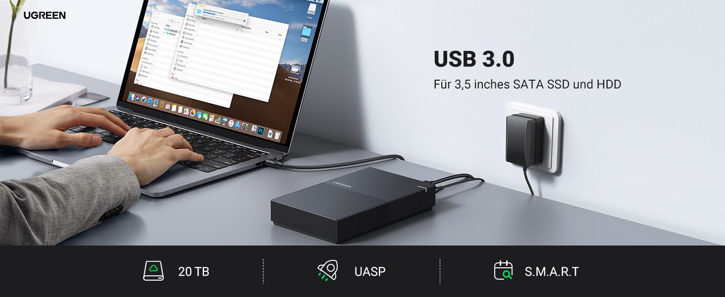 UGREEN 70337 3.5 Inch USB 3.0 SATA Hard Drive Enclosure Maximum 20TB Drives with Power Supply UGREEN 70337 3.5 Inch USB 3.0 SATA Hard Drive Enclosure Maximum 20TB Drives with Power Supply