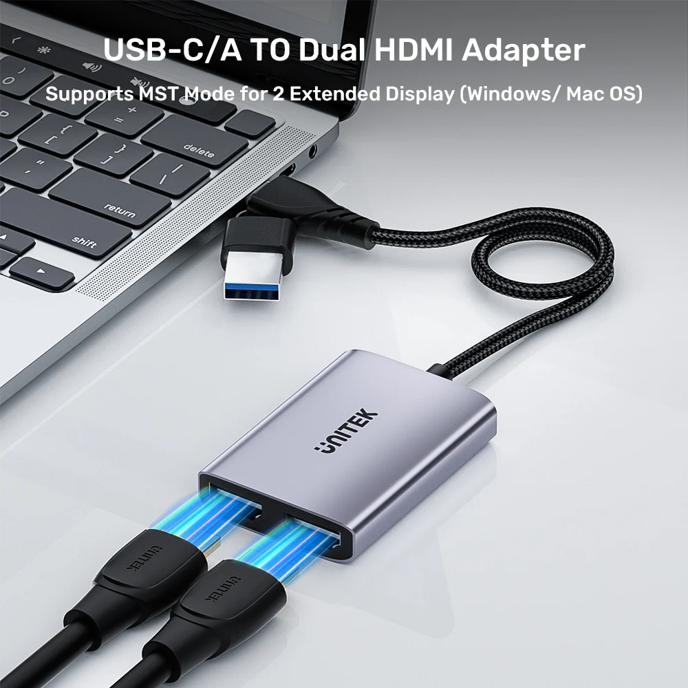 UNITEK 2-in-2 USB-C and USB-A to Dual HDMI Adapter