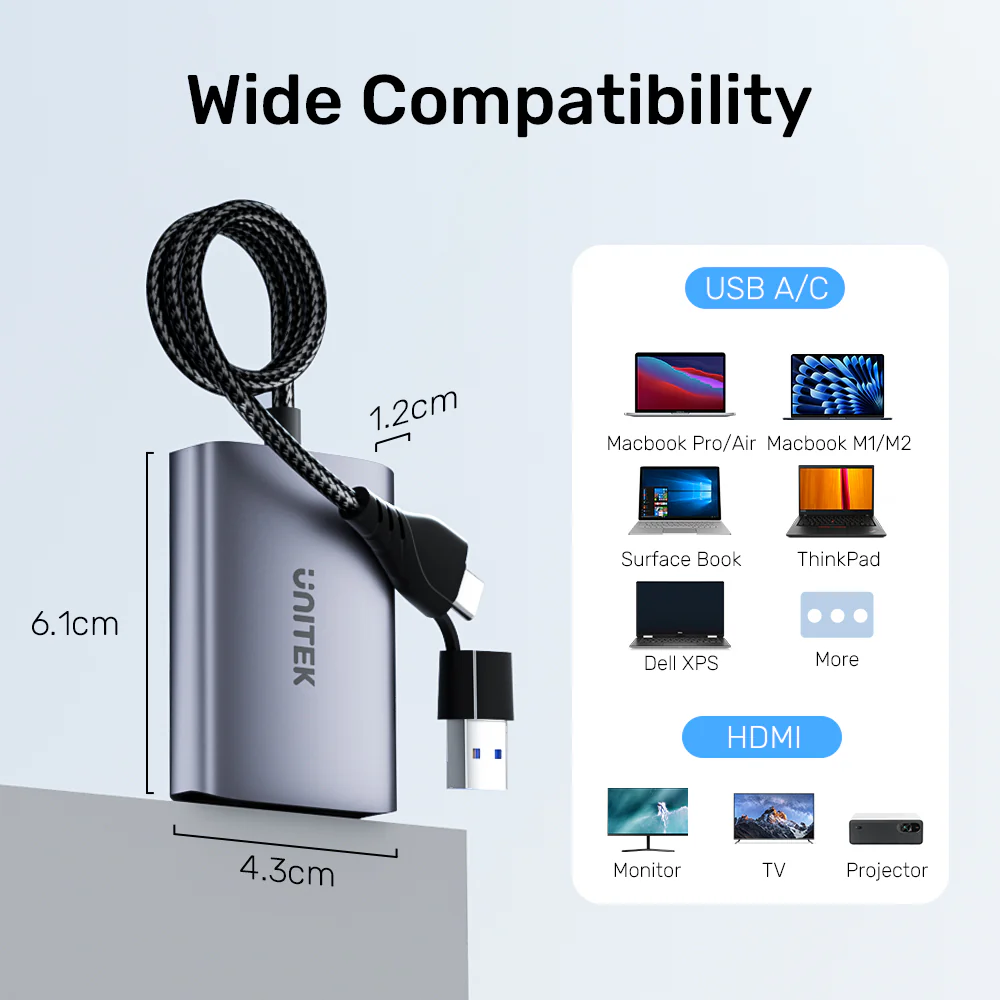 UNITEK 2-in-2 USB-C and USB-A to Dual HDMI Adapter
