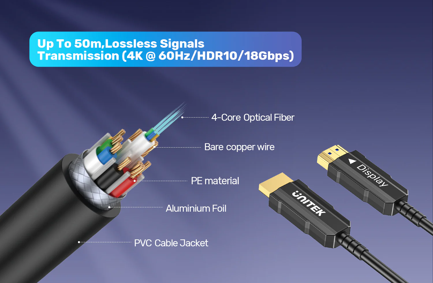 UNITEK 4K Fiber Optic HDMI Cable (30 Meter) 4K@60Hz UNITEK 4K Fiber Optic HDMI Cable (30 Meter) 4K@60Hz