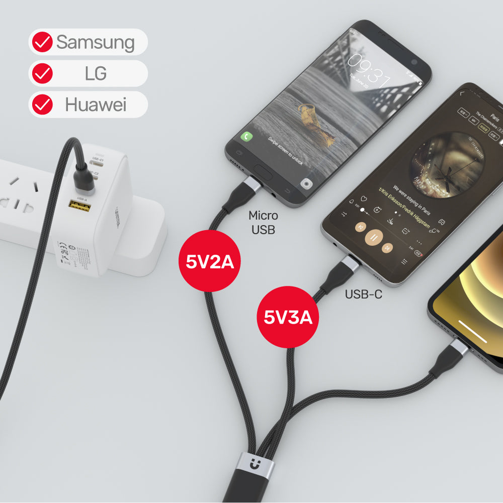 UNITEK 3-in-1 USB-C to Lightning, USB-C, Micro USB Multi Charging Cable (1.5 Meter) UNITEK 3-in-1 USB-C to Lightning, USB-C, Micro USB Multi Charging Cable (1.5 Meter)