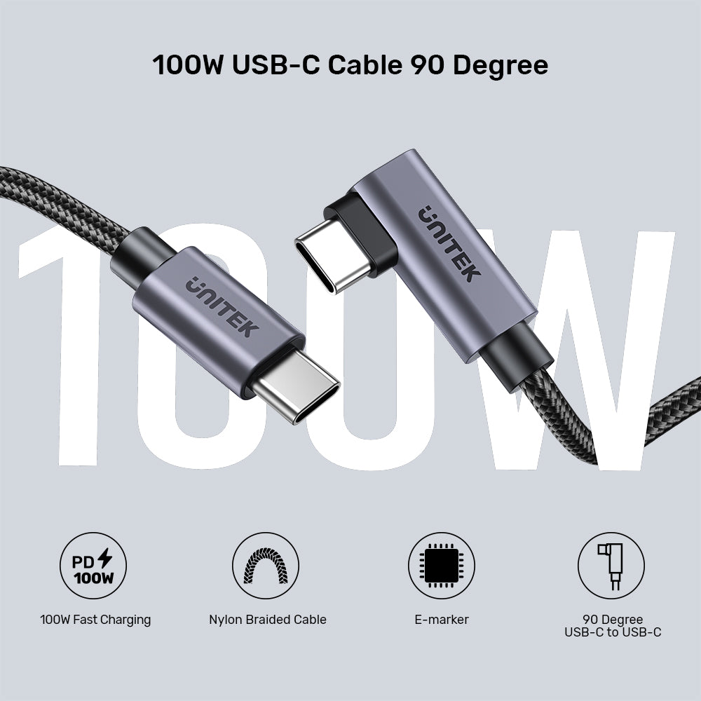 UNITEK 100W USB-C Fast Charging Cable 90 Degree (5 Meter) Compatible with iPhone 16/15, MacBook, Samsung Galaxy UNITEK 100W USB-C Fast Charging Cable 90 Degree (5 Meter) Compatible with iPhone 16/15, MacBook, Samsung Galaxy