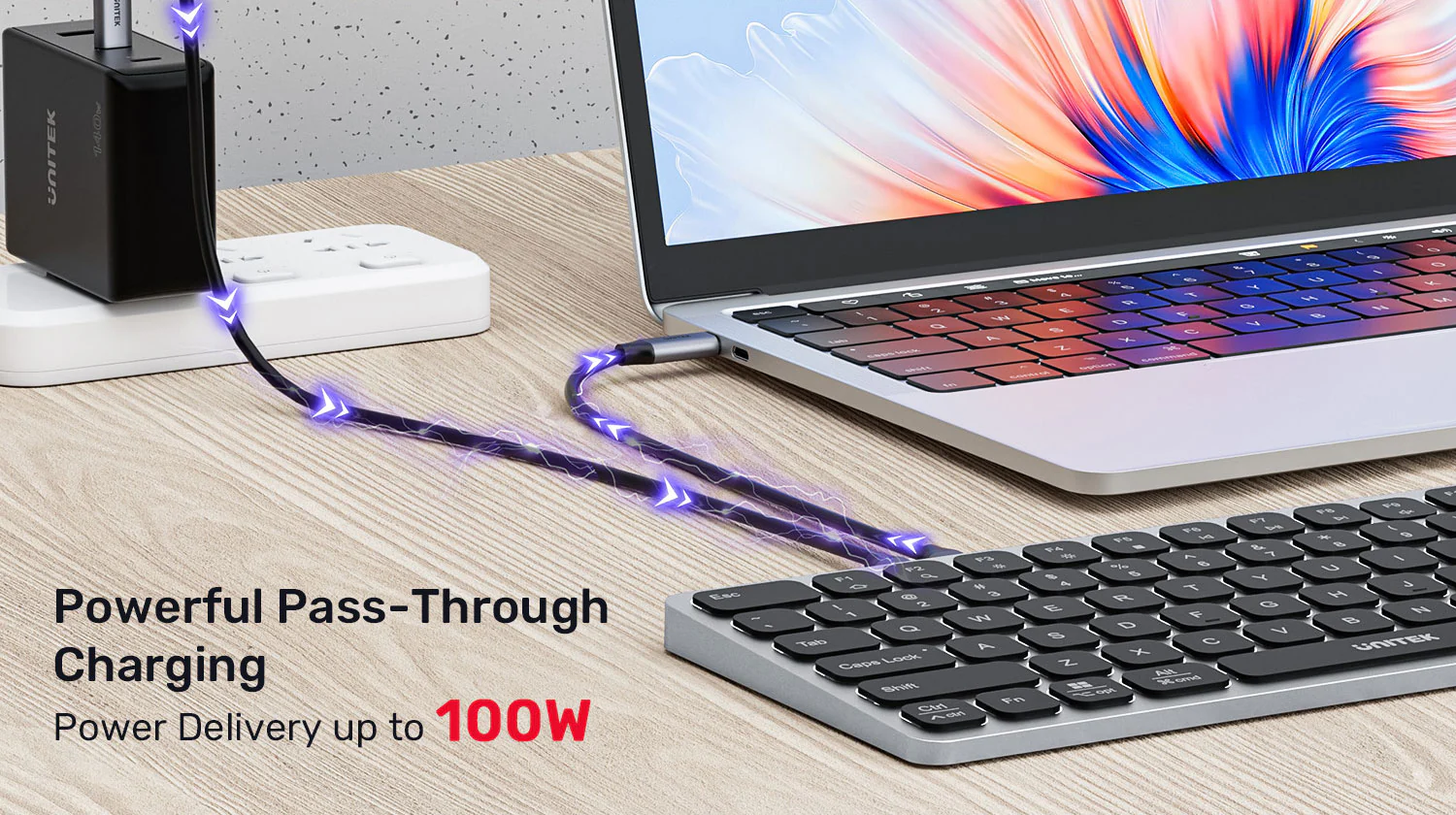 UNITEK Keyboard with 9-in-1 USB-C Hub, 3x USB 3.0, 4K HDMI, SD Card, AUX, 100W PD Charging UNITEK Keyboard with 9-in-1 USB-C Hub, 3x USB 3.0, 4K HDMI, SD Card, AUX, 100W PD Charging