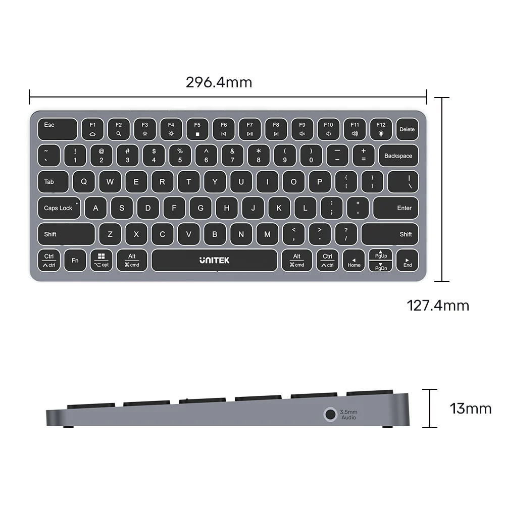 UNITEK Keyboard with 9-in-1 USB-C Hub, 3x USB 3.0, 4K HDMI, SD Card, AUX, 100W PD Charging