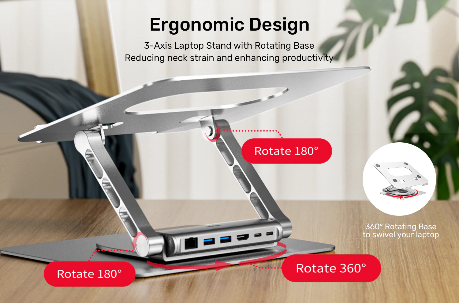 UNITEK Laptop Stand with Detachable USB-C Hub 360° Rotating Base Tilt Design Supports up to 15.6 UNITEK Laptop Stand with Detachable USB-C Hub 360° Rotating Base Tilt Design Supports up to 15.6