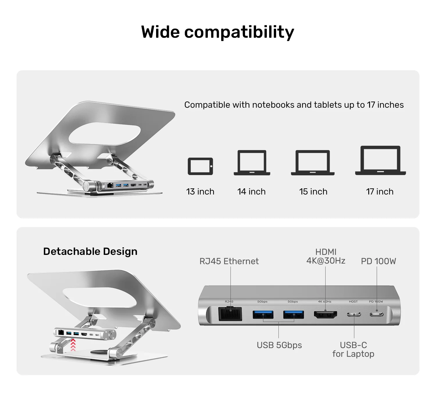 UNITEK Laptop Stand with Detachable USB-C Hub 360° Rotating Base Tilt Design Supports up to 15.6 UNITEK Laptop Stand with Detachable USB-C Hub 360° Rotating Base Tilt Design Supports up to 15.6